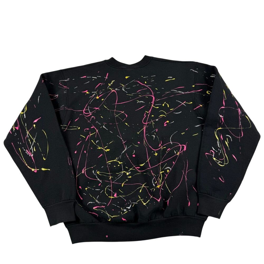 Vintage Abstract Splatter Paint Artist Yellow Pink Black 90s Crewneck Size XL